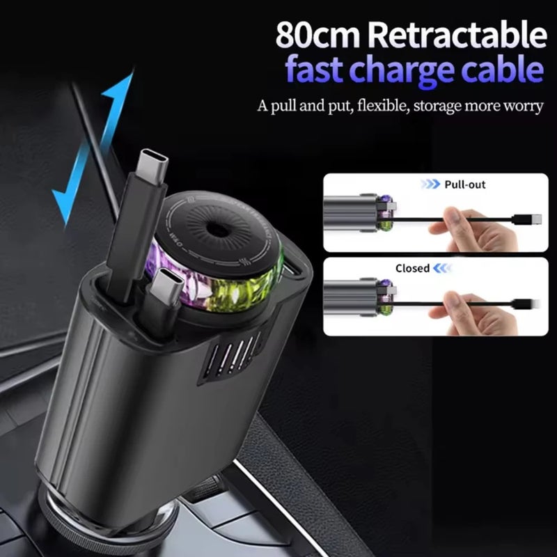 Bluejw 45W Dual Port Car Charger, Fast Retractable Type C PD Adapter for Phones, Starry Sky Ambient Light & Aromatherapy Diffuser - Automobile Charger - Image 3